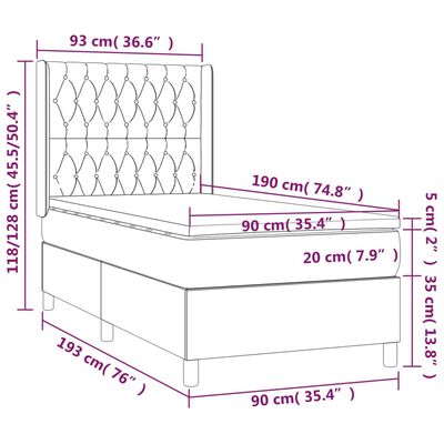 vidaXL Ramsäng med madrass & LED mörkgrå 90x190 cm tyg