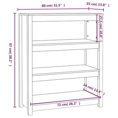 vidaXL Bokhylla svart 80x35x97 cm massiv furu