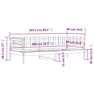 vidaXL Dagbädd utan madrass vit 80x200 cm massiv furu