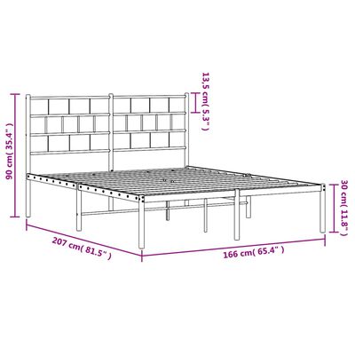 vidaXL Sängram med huvudgavel metall vit 160x200 cm