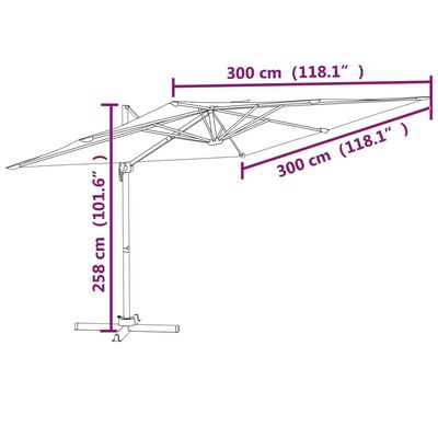 vidaXL Frihängande trädgårdsparasoll aluminiumstång sandvit 300x300 cm