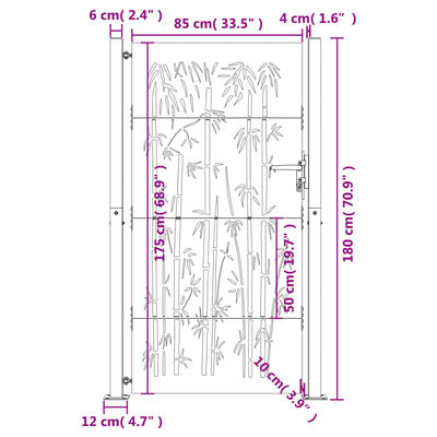 vidaXL Trädgårdsgrind 105x180 cm rosttrögt stål bambudesign