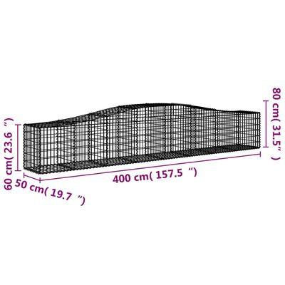 vidaXL Gabioner bågformade 5 st 400x50x60/80 cm galvaniserat järn