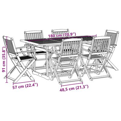 vidaXL Matgrupp för trädgården 7 delar 180x90x75 cm massivt akaciaträ