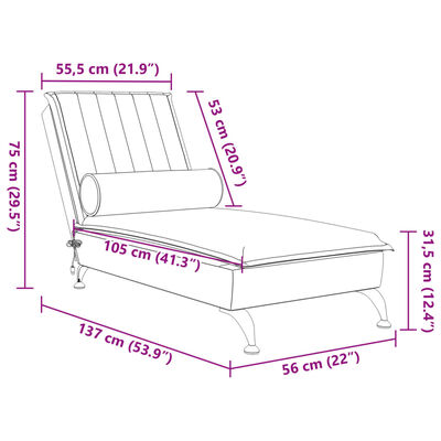 vidaXL Massageschäslong med bolster vinröd sammet