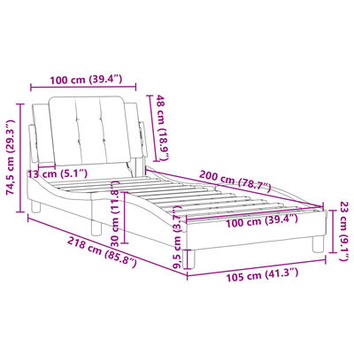 vidaXL Sängram med huvudgavel svart 100x200 cm konstläder