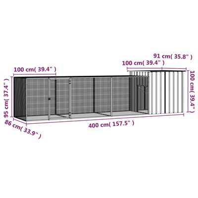 vidaXL Hönsbur antracit 400x91x100 cm galvaniserat stål