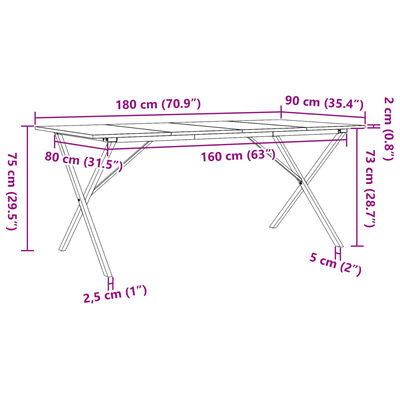 vidaXL Matbord X-ram 180x90x75 cm massiv furu och gjutjärn