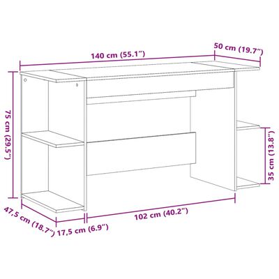 vidaXL Skrivbord brun ek 140x50x75 cm konstruerat trä