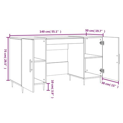 vidaXL Skrivbord vit 140x50x75 cm konstruerat trä