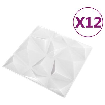 vidaXL 3D Väggpaneler 12 st 50x50 cm diamant vit 3 m²