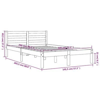 vidaXL Sängram utan madrass vaxbrun 140x200 cm massiv furu