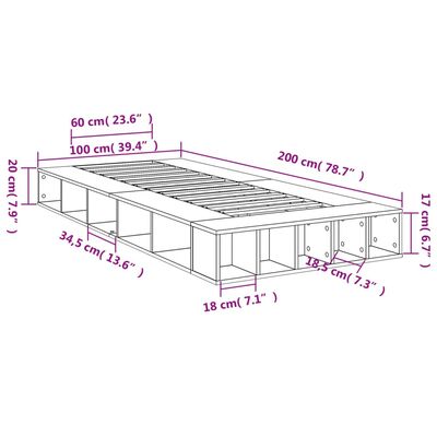 vidaXL Sängram grå sonoma 100x200 cm konstruerad trä