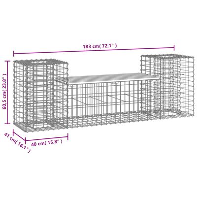 vidaXL Trädgårdsbänk gabiondesign 183x41x60,5 cm massiv furu