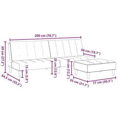 vidaXL Bäddsoffa 2-sits med fotpall ljusgrå sammet