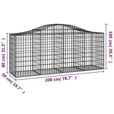 vidaXL Gabioner bågformade 4 st 200x50x80/100 cm galvaniserat järn