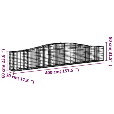 vidaXL Gabioner bågformade 4 st 400x30x60/80 cm galvaniserat järn