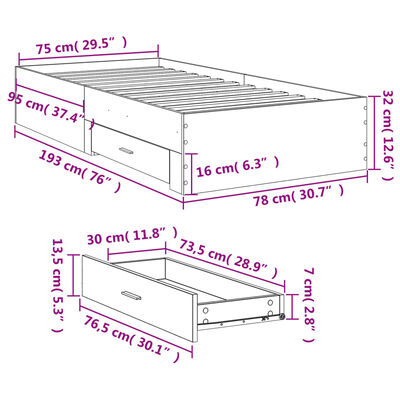 vidaXL Sängram med lådor sonoma-ek 150x200 cm konstruerat trä
