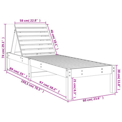 vidaXL Solsängar 2 st vit 199,5x60x74 cm massiv furu