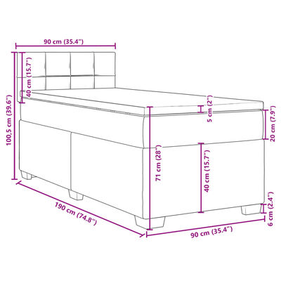 vidaXL Ramsäng med madrass svart 90x190 cm tyg