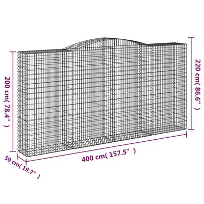 vidaXL Gabioner bågformade 6 st 400x50x200/220 cm galvaniserat järn