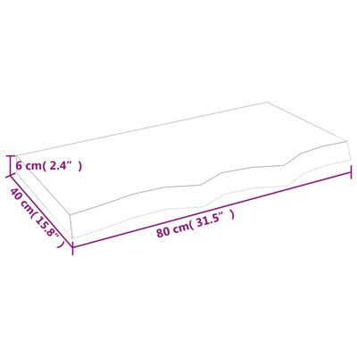 vidaXL Bänkskiva badrum mörkbrun 80x40x(2-6) cm behandlat massivt trä