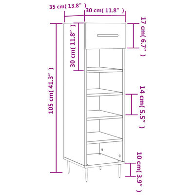 vidaXL Skohylla vit 30x35x105 cm konstruerat trä