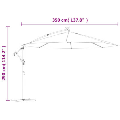 vidaXL Frihängande trädgårdsparasoll LEDs metallstång 350 cm sand