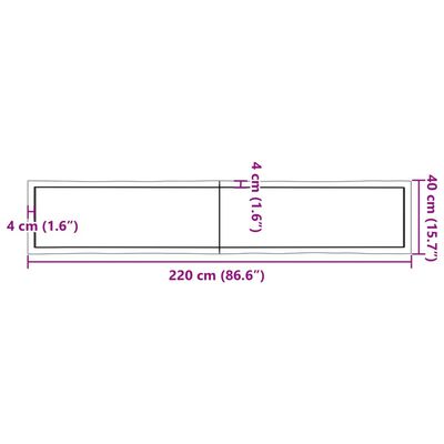 vidaXL Bordsskiva ljusbrun 220x40x(2-6) cm massivt trä levande kant