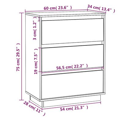 vidaXL Skänk 60x34x75 cm massiv furu