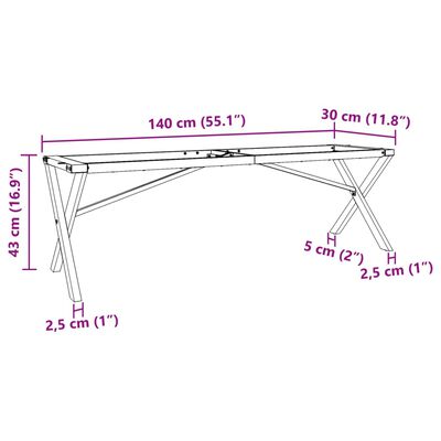 vidaXL Bordsben för soffbord X-ram 140x30x43 cm gjutjärn