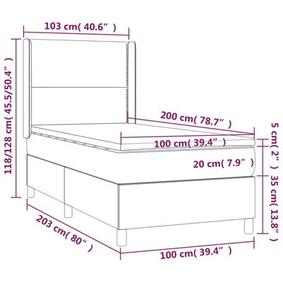 vidaXL Ramsäng med madrass & LED ljusgrå 100x200 cm tyg