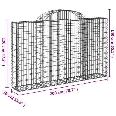 vidaXL Gabioner bågformade 18 st 200x30x120/140 cm galvaniserat järn