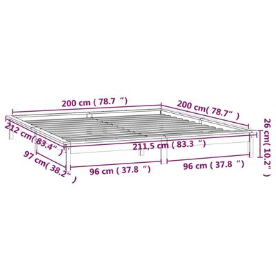 vidaXL Sängram LED svart 200x200 cm massivt trä