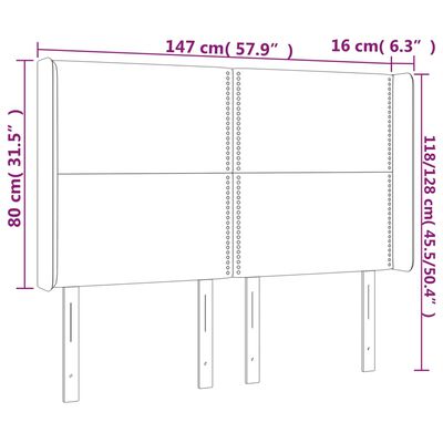 vidaXL Sänggavel LED ljusgrå 147x16x118/128 cm tyg