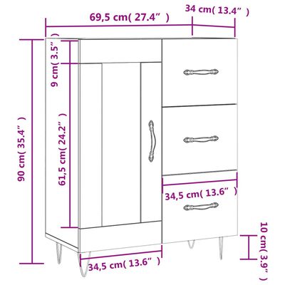 vidaXL Skåp vit 69,5x34x90 cm konstruerat trä