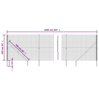 vidaXL Stängsel med markspett antracit 1,6x10 m