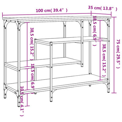 vidaXL Konsolbord med hyllor grå sonoma 100x35x75 cm