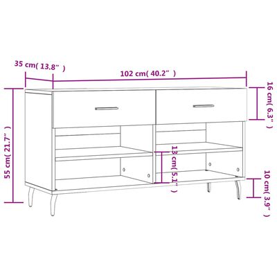 vidaXL Skobänk vit 102x35x55 cm konstruerat trä