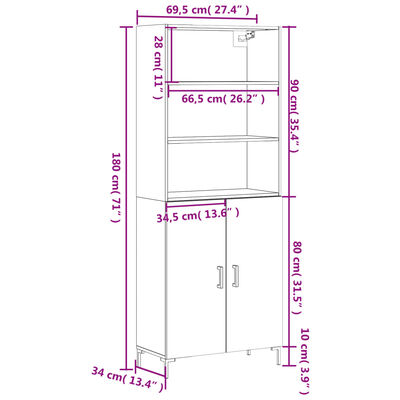 vidaXL Högskåp sonoma-ek 69,5x34x180 cm konstruerat trä