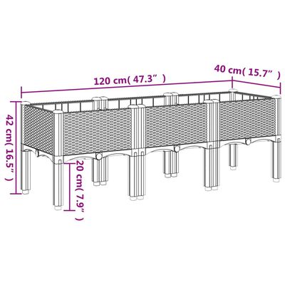 vidaXL Odlingslåda med ben ljusgrå 120x40x42 cm PP