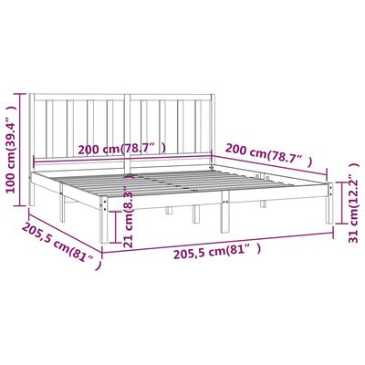 vidaXL Sängram svart massiv furu 200x200 cm