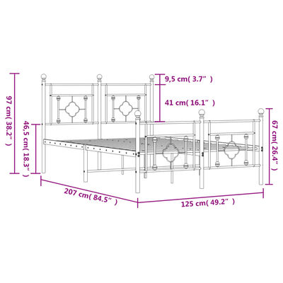 vidaXL Sängram med huvudgavel och fotgavel vit metall 120x200 cm