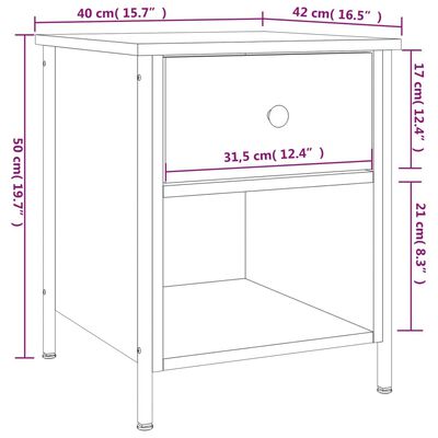 vidaXL Sängbord brun ek 40x42x50 cm konstruerat trä