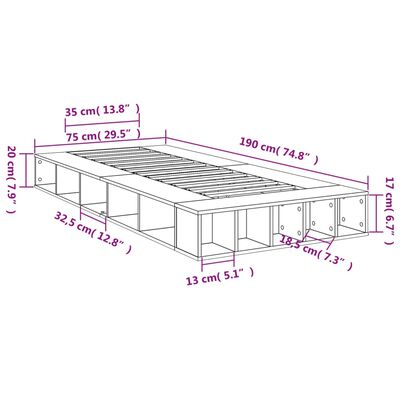 VidaXL Sängram svart 75x190 cm konstruerat trä