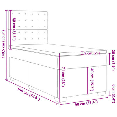 vidaXL Ramsäng med madrass blå 90x190 cm tyg