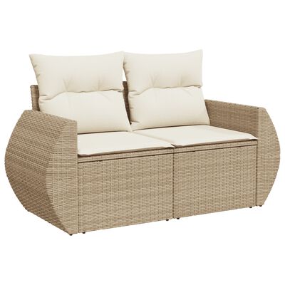 vidaXL Loungegrupp för trädgården m. dynor 11 delar beige konstrotting