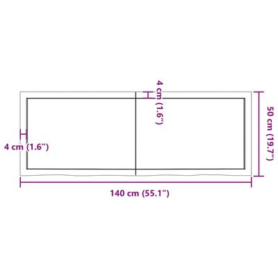 vidaXL Bordsskiva ljusbrun 140x50x(2-6) cm behandlad massiv ek