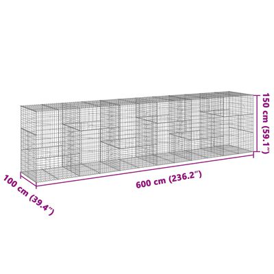 vidaXL Gabionkorg med skydd 600x100x150 cm galvaniserat järn