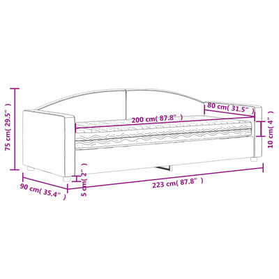 vidaXL Dagbädd med madrass svart 80x200 cm tyg